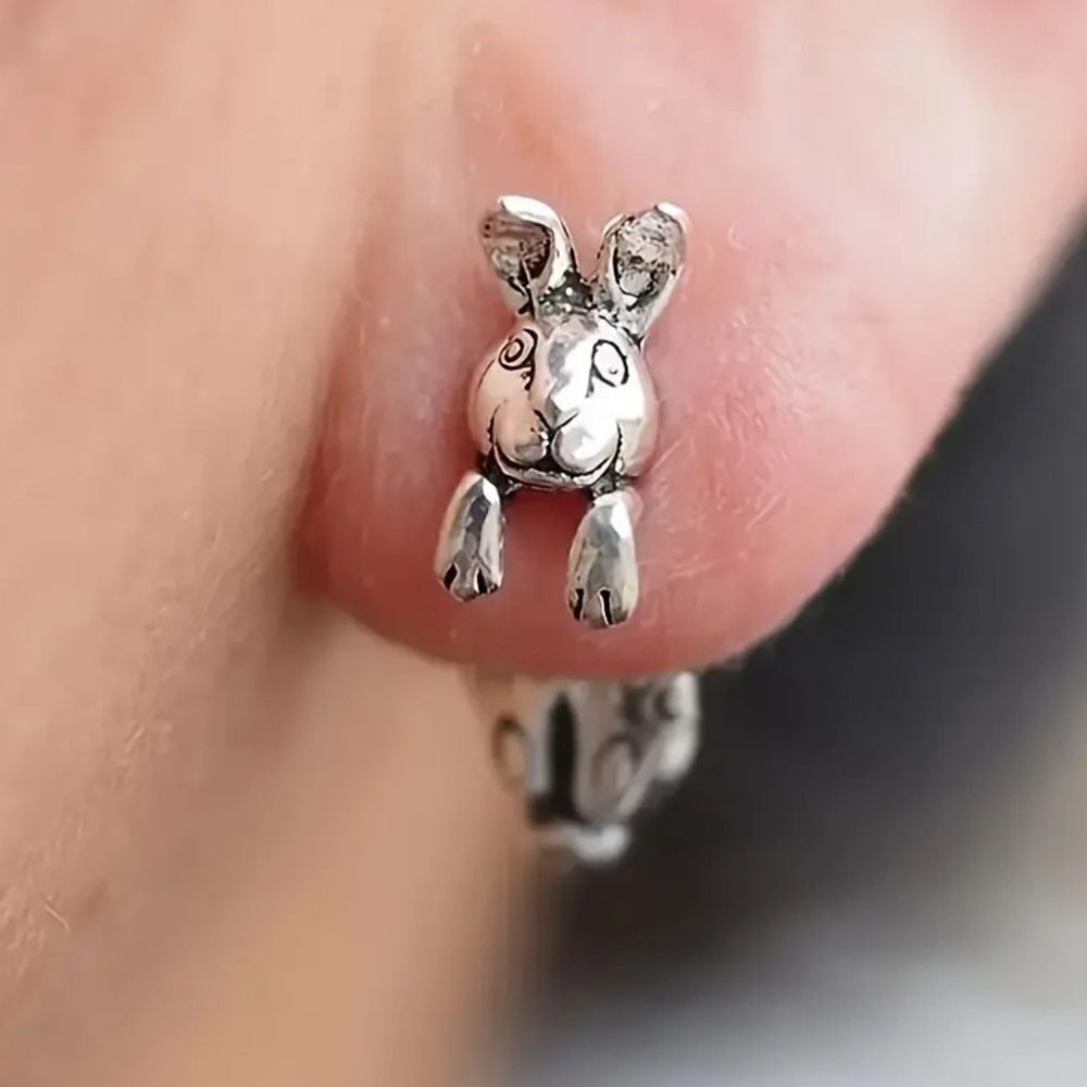 New ANTHRO vintage style silver bunny rabbit jacket stud earrings